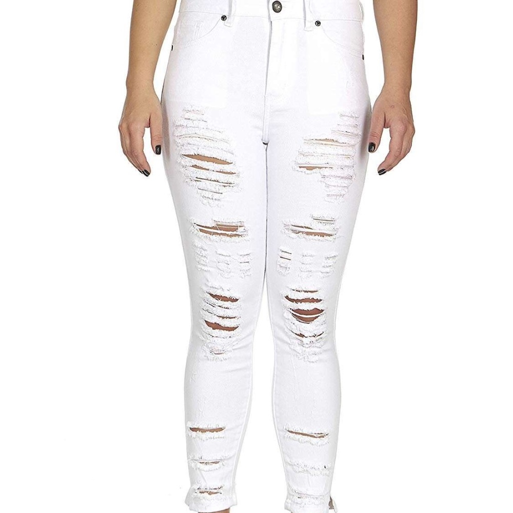 Cover Girl Jeans Women's High-Waisted Distressed Jeans, White, Size 9-10 (29'' I